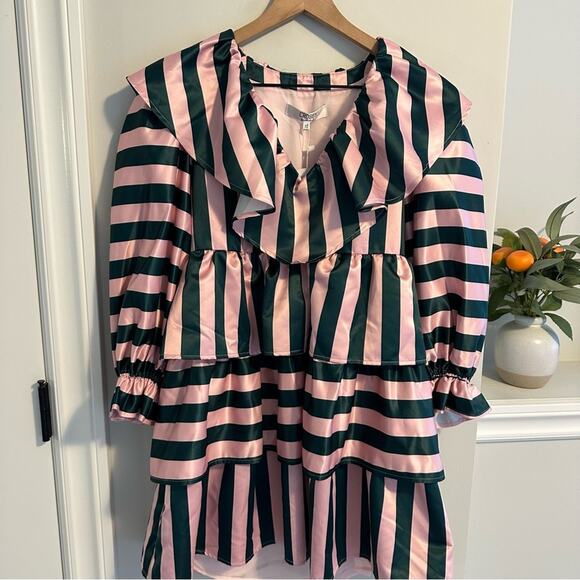 Crosby by Mollie Burch Pink Green Ruffle Mini Dress XS - Picture 8 of 9